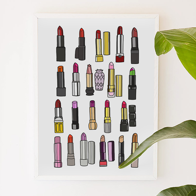 Lipstick collection, fashion, beauty, girly, digital, illustration, art print