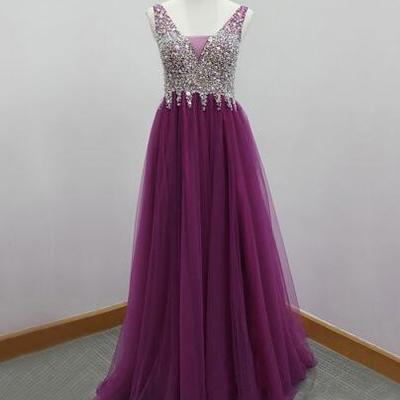 502 tulle a-line prom dress,long evening dress,beading prom dress ,charming prom dress