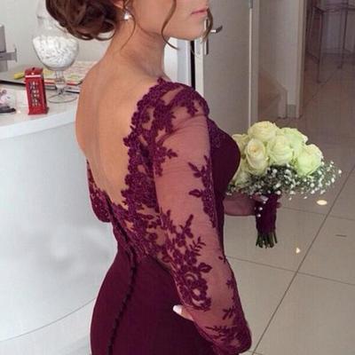 501 burgundy satin mermaid prom dress,long evening dress,lace prom dress ,charming prom dress