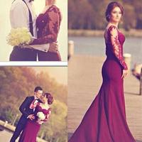 501 Burgundy Satin Mermaid Prom Dress,Long Evening Dress,Lace Prom Dress ,Charming Prom Dress - Thumbnail 1