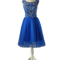 Beading A-Line Short Prom Dress,Homecoming Dress,Backless Graduation Dress F03 - Thumbnail 1