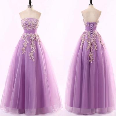 512 charming tulle prom dress,appliques evening dress,strapless prom dress ,a-line prom dress