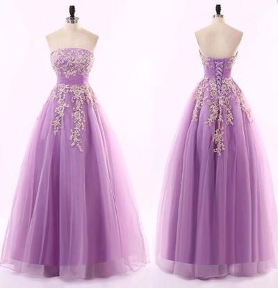 512 Charming Tulle Prom Dress,Appliques Evening Dress,Strapless Prom Dress ,A-Line Prom Dress