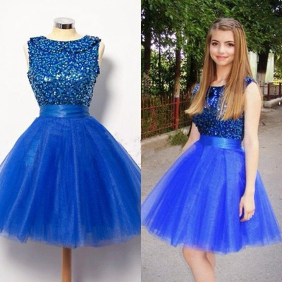 Royal Blue A-Line Short Prom Dress,Homecoming Dress,O-Neck Graduation Dress F10