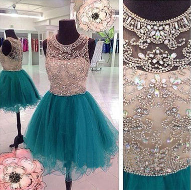 Beading A-Line Short Prom Dress,Homecoming Dress,O-Neck Graduation Dress F11