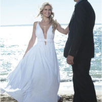 WD02 Deep V Neck Beach Wedding Dresses Spaghetti Straps White Chiffon Summer Bridal Wedding Dress Gowns - Thumbnail 1