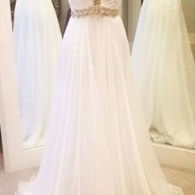 Charming prom dress,white prom dress,chiffon prom dress,beading prom dresses,cap sleeve prom dress z519