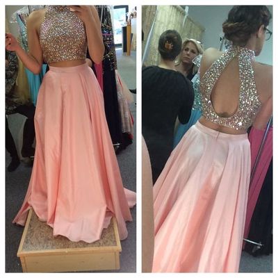 Two Pieces Ball Gown Charming Prom Dress,Prom Dress,Satin Prom Dress,Evening Dress Z522