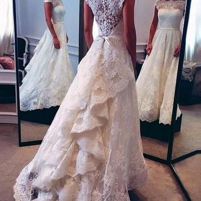 Wd06 charming lace wedding dresses,a-line long train wedding dress custom made wedding gown,