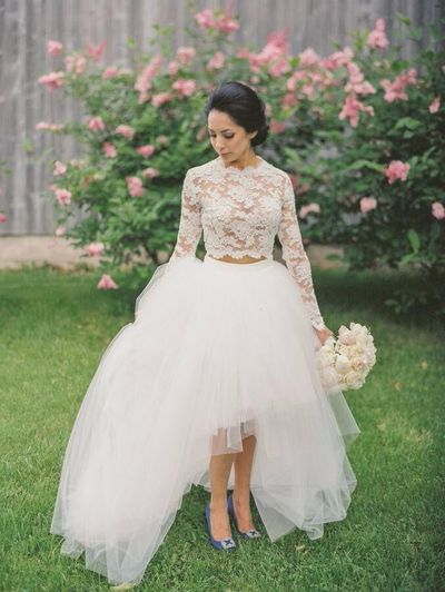 WD11 Two Pieces Lace Charming Wedding Dresses,Long Wedding Dress Custom Made Wedding Gown,