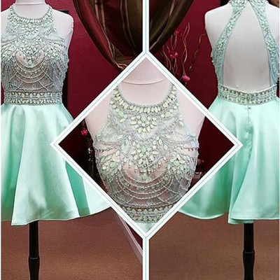 Halter beading short prom dress,homecoming dress,graduation dress f24