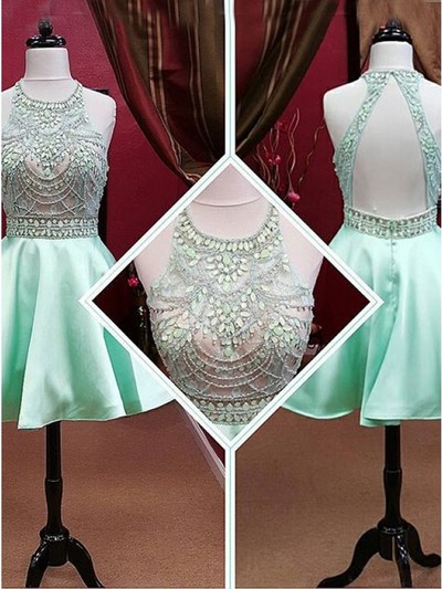 Halter Beading Short Prom Dress,Homecoming Dress,Graduation Dress F24
