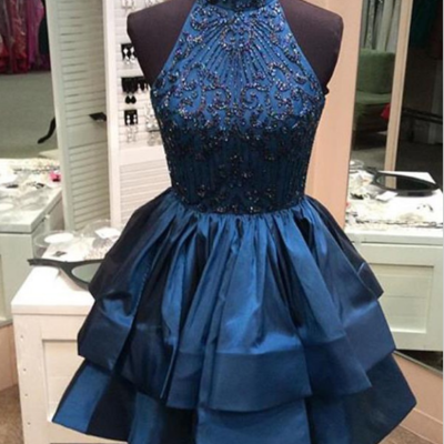 Halter short prom dress,homecoming dress,graduation dress,party dress f34