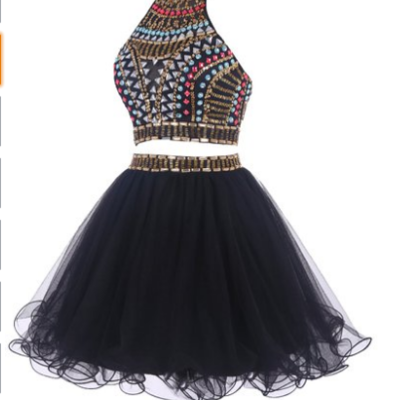 Halter two pieces beading short prom dress,homecoming dress,graduation dress,party dress f30
