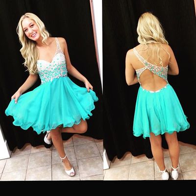 One Shoulder Beading Short Prom Dress,Homecoming Dress,Graduation Dress,Party Dress F39