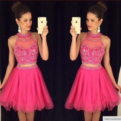 Two pieces beading a-line short/mini prom dress,homecoming dress,graduation dress,party dress f46