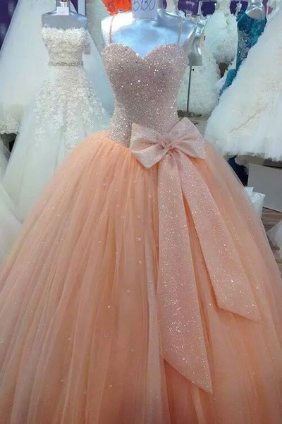 Ball Gown Spaghetti Strap Long Tulle Quinceanera Dress/Prom Gown BG01