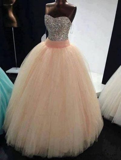 Beading Sweetheart Ball Gown Long Tulle Quinceanera Dress/Prom Gown/Prom Dress BG04