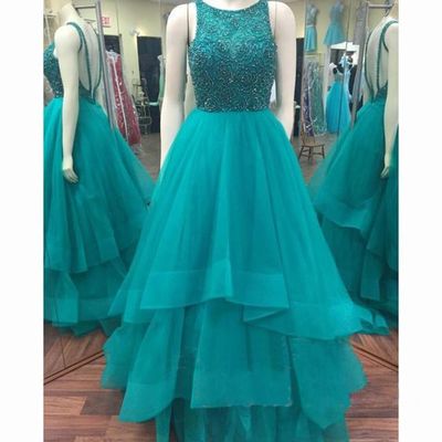 Backless beading ball gown long tulle quinceanera dress/prom gown/prom dress bg07