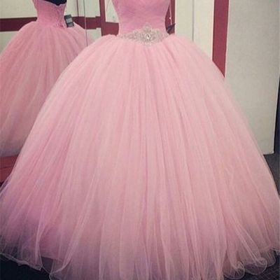 Pink sweetheart lace ball gown long tulle quinceanera dress/prom gown/prom dress bg09