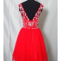 Red Beading A-Line Short/Mini Prom Dress,Homecoming Dress,Graduation Dress,Party Dress F58 - Thumbnail 1
