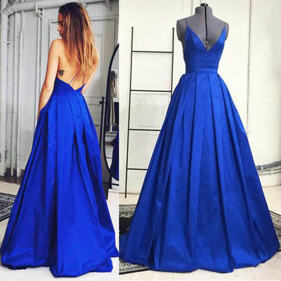 Spaghetti Straps Backless Long Satin Prom Dress/Prom Gown/Evening Dress BG14