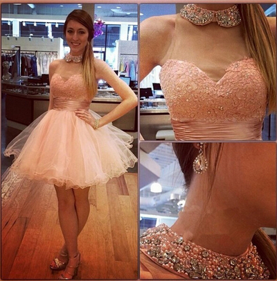 Beading Real Made Lace A-Line Short/Mini Prom Dress,Homecoming Dress,Graduation Dress,Party Dress F61