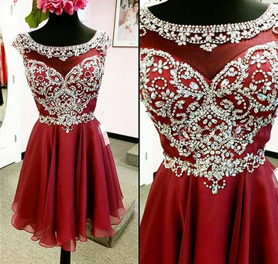 Burgundy Beading Real Made Lace A-Line Short/Mini Prom Dress,Homecoming Dress,Graduation Dress,Party Dress F62
