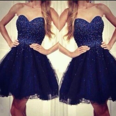 Dark navy beading real made a-line short/mini prom dress,homecoming dress,graduation dress,party dress f63