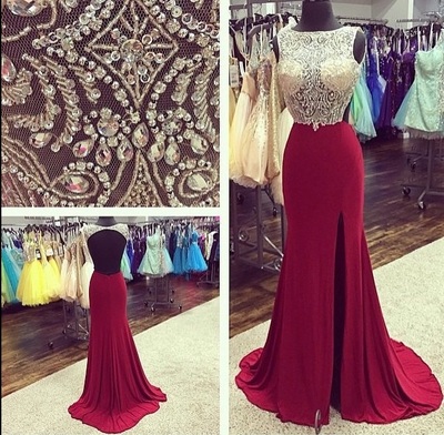 Backless Burgundy Real Made Mermaid Prom Dresses,Evening Gowns,Evening Dress,BG25