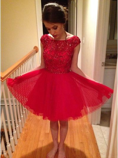 Red Pretty Beading Real Made A-Line Short/Mini Prom Dress,Homecoming Dress,Graduation Dress,Party Dress F67