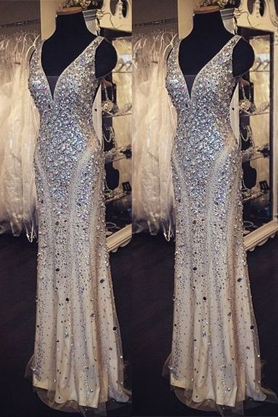 V-Neck Beading Charming Real Made Prom Dresses,Evening Gowns,Evening Dress,BG38