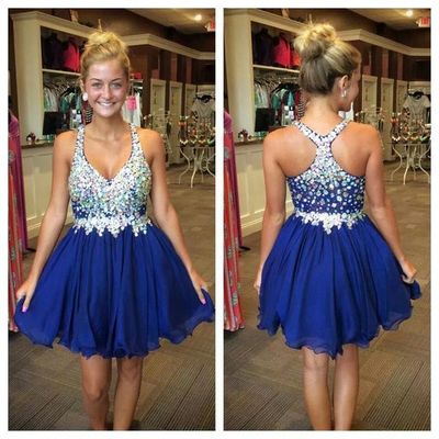 Royal blue pretty beading real made a-line short/mini prom dress,homecoming dress,graduation dress,party dress f72