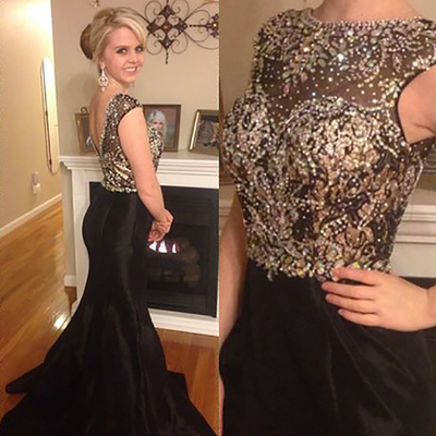 Charming beaded prom dresses, high neck prom dress with sparkling crystal bead, v-back mermaid prom dress,bg51