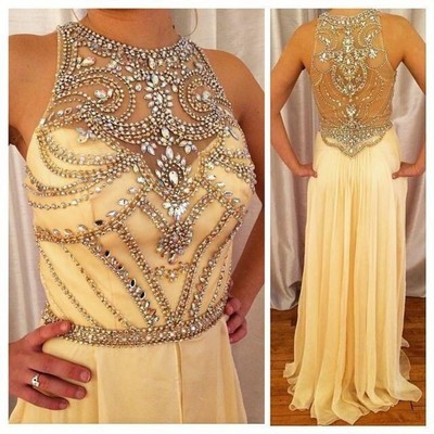 Pretty beaded prom dresses,long chiffon prom dress with sparkling crystal bead,a-line prom dress,bg53