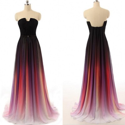 Hot sales ombre chiffon u neck long prom dress , a line open back custom made colorized ombre evening prom dresses,bg54