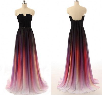 Hot Sales Ombre Chiffon U Neck Long Prom Dress , A Line Open Back Custom Made Colorized Ombre Evening Prom Dresses,BG54