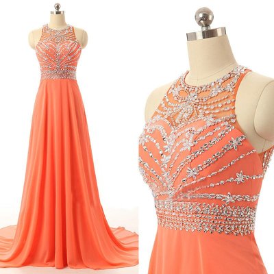 Halter Beading Long Prom Dress,Colorized Evening Dress ,A-Line Prom Dresses,BG58
