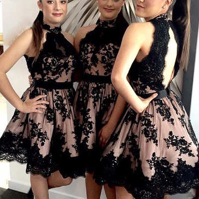 Appliques halter short prom dresses,cocktail dress,homecoming dress,graduation dress,party dress f81