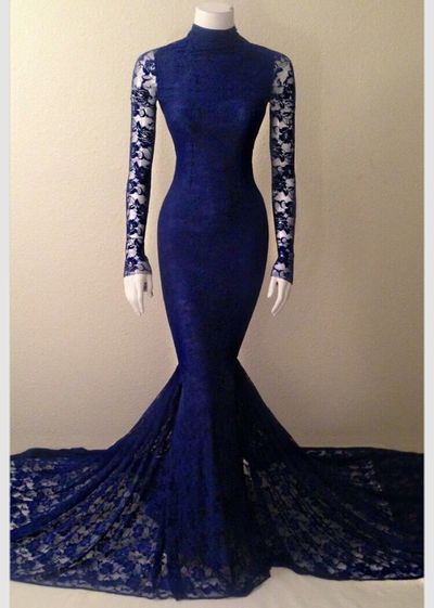 Mermaid Lace Dark Navy Long Prom Dress,Evening Dress ,Charming Prom Dresses,BG69
