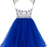 O-Neck Beading Short Prom Dresses,Cocktail Dress,Homecoming Dress,Graduation Dress,Party Dress F85 - Thumbnail 1