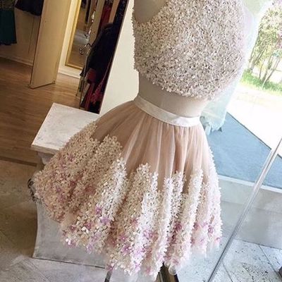 Two pieces appliques pretty homecoming dress,short prom dresses,cocktail dress,homecoming dress,graduation dress,party dress f91