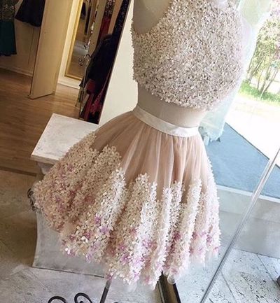 Two Pieces Appliques Pretty Homecoming Dress,Short Prom Dresses,Cocktail Dress,Homecoming Dress,Graduation Dress,Party Dress F91