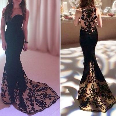 Sweetheart black appliques long prom dress,evening dress ,charming evening gown,prom dresses,bg79