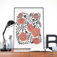Orange Garden, flower, floral, garden, digital, illustration, art print - Thumbnail 1