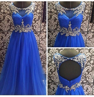 Royal Blue Backless Beading Prom Dress,Evening Dress ,Charming Evening Gown,Prom Dresses,BG83