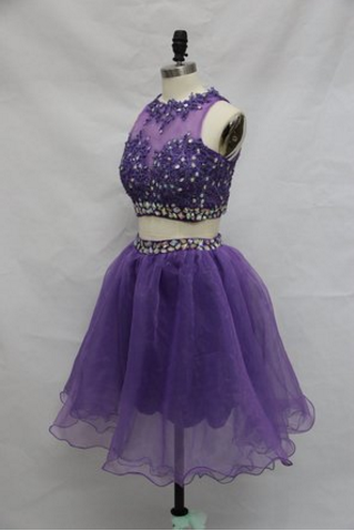 Two Pieces Beading A-Line Homecoming Dress,Short Prom Dresses,Cocktail Dress,Homecoming Dress,Graduation Dress,Party Dress F102