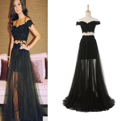 Black Lace Beading Long Prom Dress,Evening Dress,Charming Prom Dresses,BG90