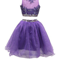 Two Pieces Beading A-Line Homecoming Dress,Short Prom Dresses,Cocktail Dress,Homecoming Dress,Graduation Dress,Party Dress F102 - Thumbnail 1