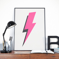 Pink Thunder Bolt, nursery, children art, digital, illustration, art print - Thumbnail 1